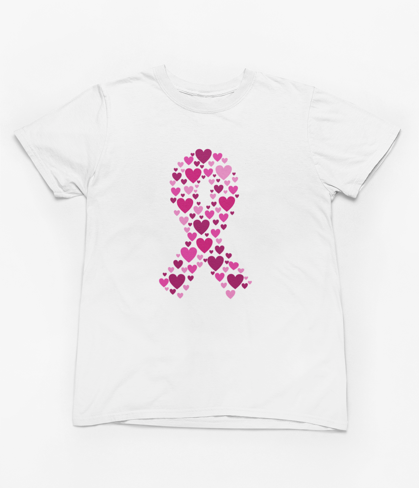 White T-Shirt with Pink Ribbon Heart Design – Support with Style